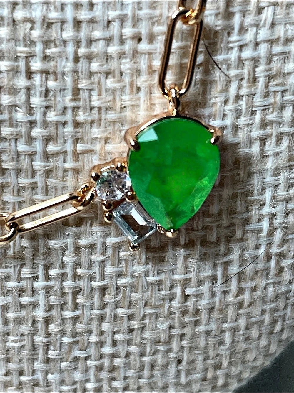 Bomb Party Lan created Green Gem Pendant Pale Rose Gold Chain Necklace  New